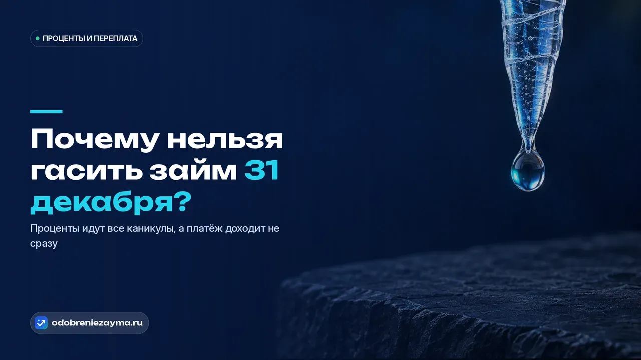 Длинная прозрачная ледяная сосулька в правой части кадра, на кончике застыла тяжёлая капля талой воды — набухла и вот-вот сорвётся, но замерла в воздухе; под ней тёмная каменная поверхность без единой упавшей капли — метафора платежа, который почти дошёл, но завис в мороз.
