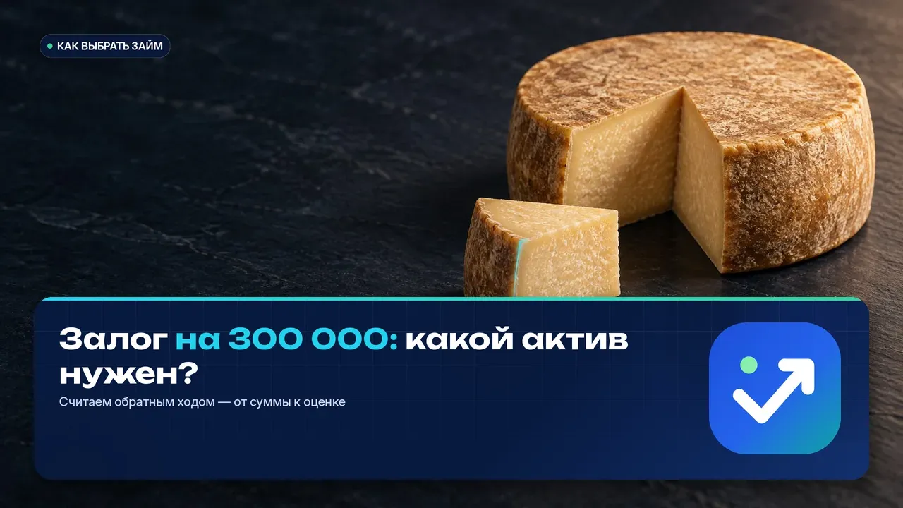 Круглая головка твёрдого сыра, от которой отрезан один аккуратный сектор — метафора доли, которую выдают от полной стоимости актива.