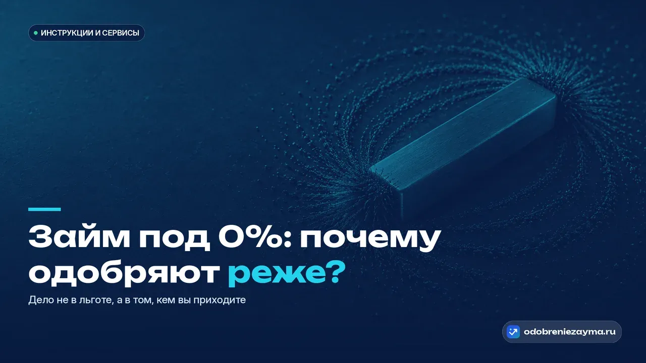 Стальной брусок-магнит на тёмно-синей столешнице: железные опилки выстроились вокруг него дугами силовых линий, и только ближняя к полюсу дуга светится бирюзовым — метафора беспроцентного предложения, которое притягивает много заявок, а доходит до договора часть