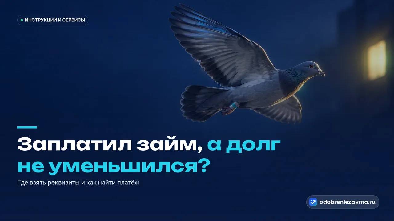 Почтовый голубь с маленькой номерной капсулой на лапке летит к тёплому светящемуся окну на тёмно-синем фоне — платёж находит своего адресата по одному идентификатору.