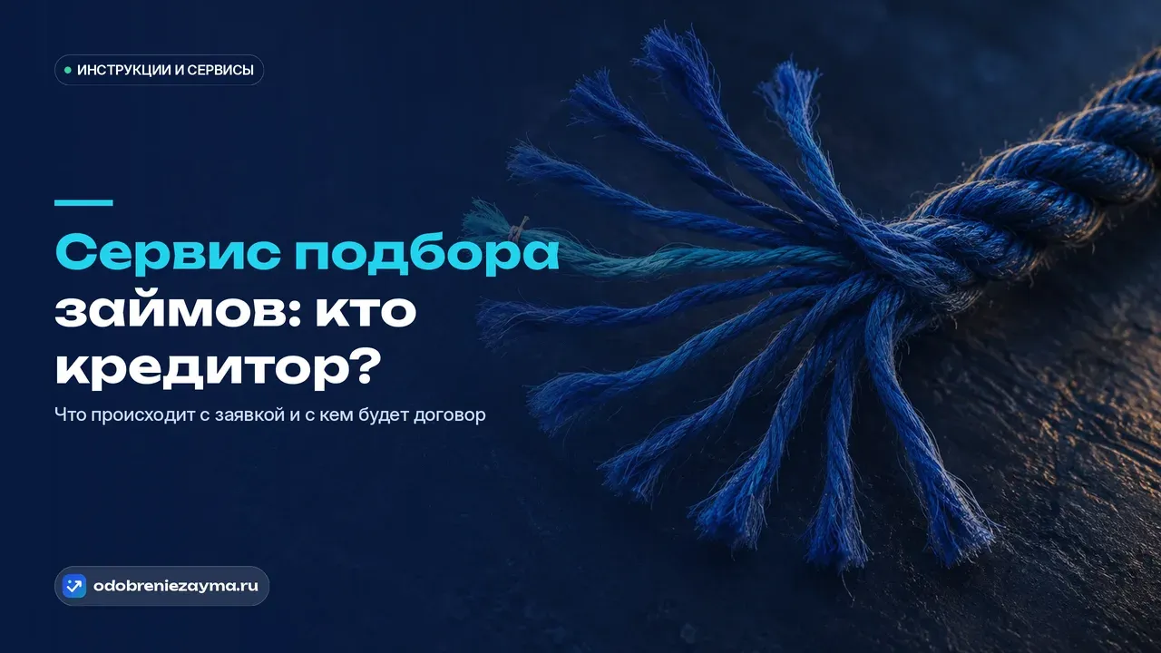 Толстый синий канат, правый конец которого расплетён веером на десяток тонких прядей, и одна прядь бирюзовая — метафора одной анкеты, которая расходится нескольким кредиторам, и одного договора в итоге
