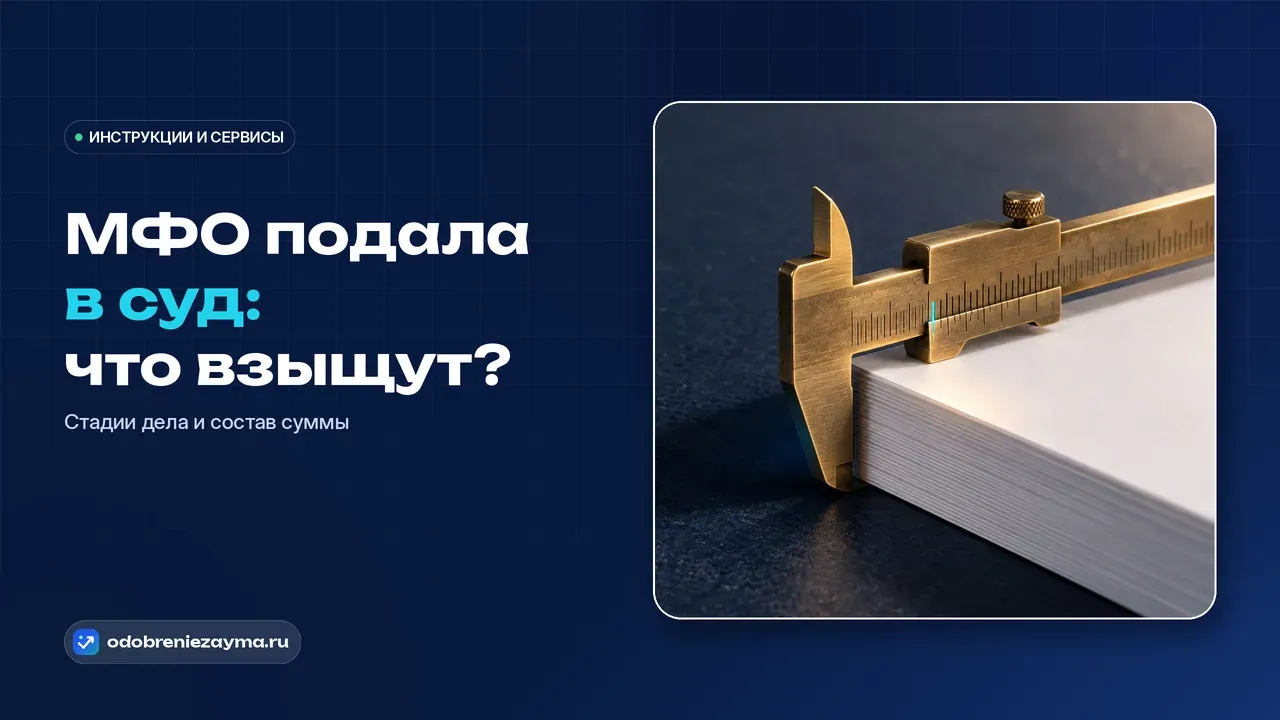 Латунный штангенциркуль аккуратно замеряет толщину ровной стопки белых листов на тёмно-синей столешнице — метафора судебного расчёта, который можно измерить и проверить построчно.
