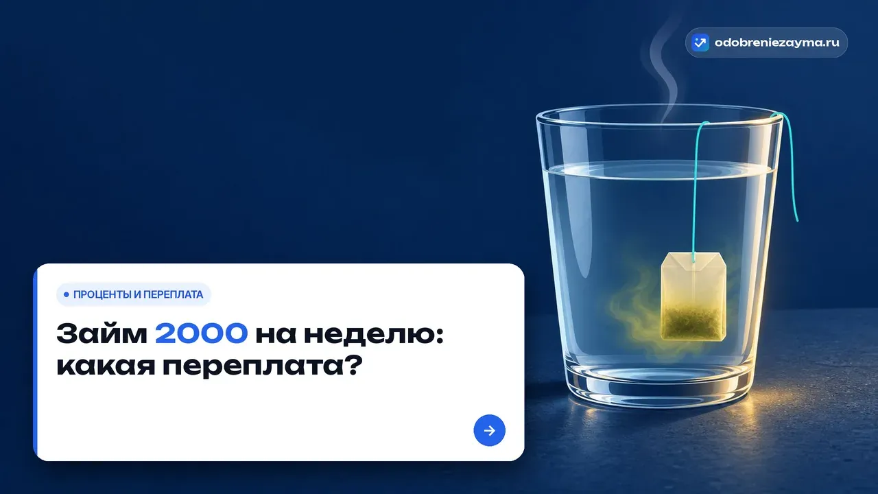 Прозрачный стакан с горячей водой на тёмно-синей столешнице: маленький бумажный чайный пакетик на бирюзовой нити опущен всего на пару секунд, вода едва тронулась светлым оттенком — метафора короткого срока, за который набегает совсем немного процентов.