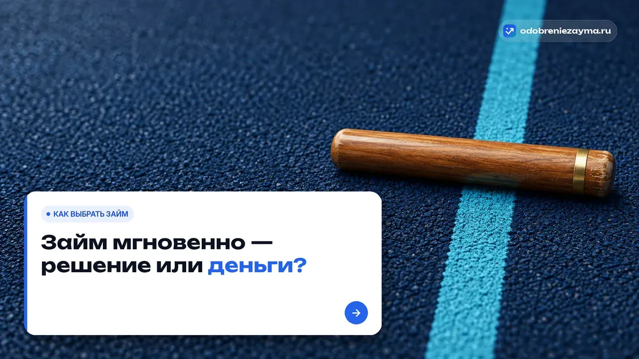 Эстафетная палочка лежит на линии передачи беговой дорожки — метафора пути займа, где компания бежит свой этап, а финиш остаётся за банком.
