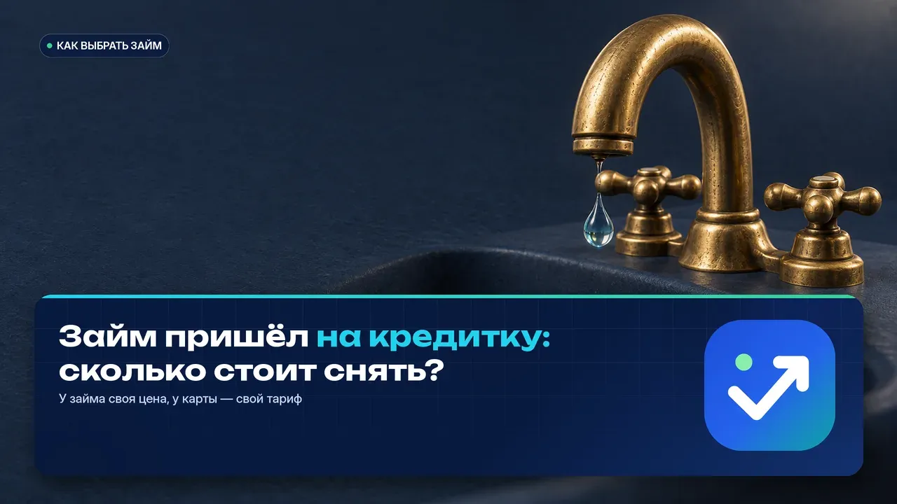 Массивный латунный смеситель с двумя раздельными вентилями над раковиной из тёмно-синего камня: оба вентиля закрыты, а с носика срывается одна бирюзовая капля — метафора двух разных счетов, которые сходятся в одну сумму.